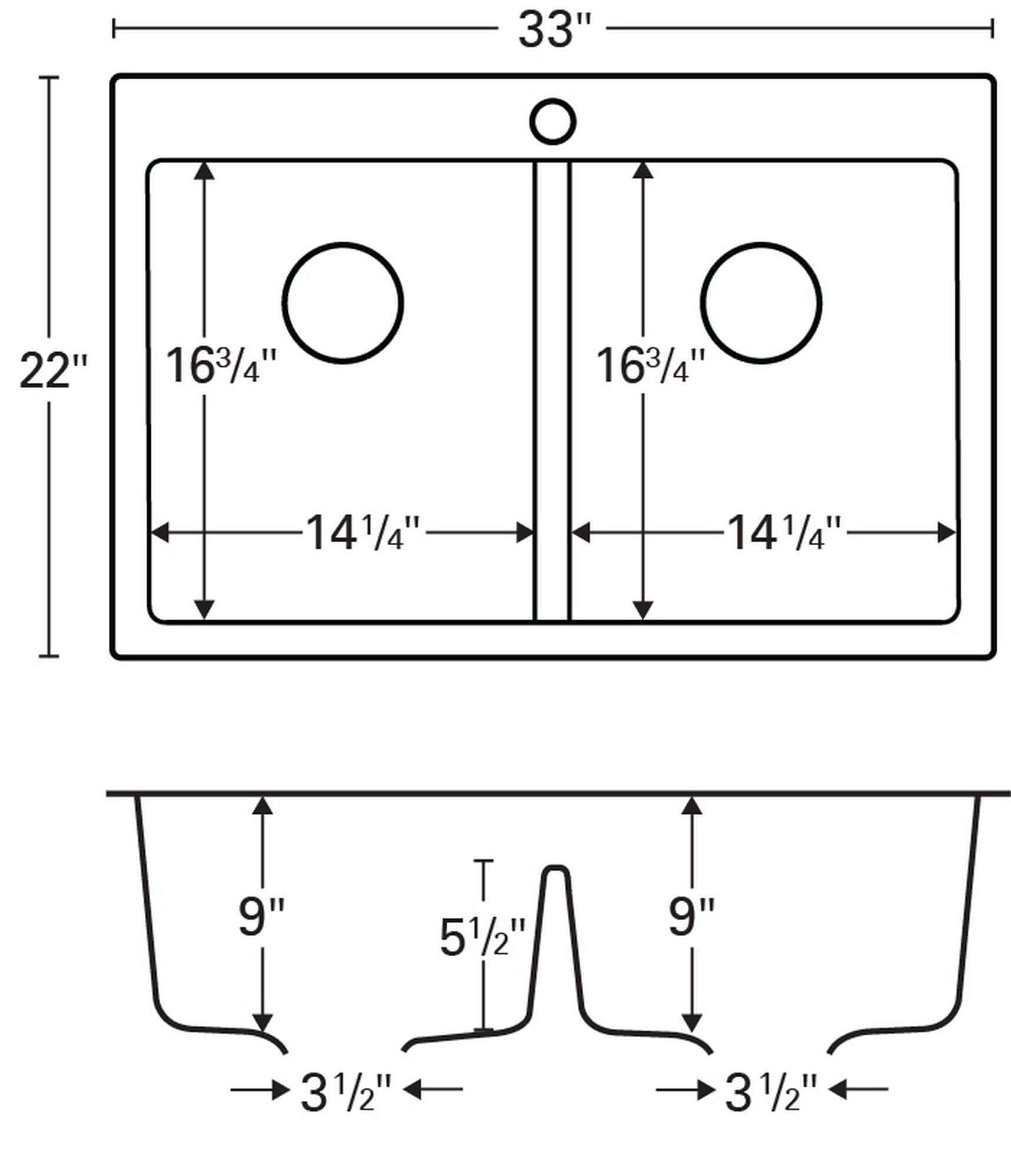 Karran 33" Drop In/Topmount Quartz Composite Kitchen Sink, 50/50 Double Bowl, Black, QT-810-BL