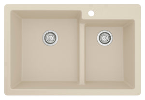 Alternate Image for Karran 33" Drop In/Topmount Quartz Composite Kitchen Sink, 60/40 Double Bowl, Bisque, QT-811-BI