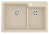 Karran 33" Drop In/Topmount Quartz Composite Kitchen Sink, 60/40 Double Bowl, Bisque, QT-811-BI