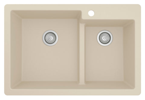 Karran 33" Drop In/Topmount Quartz Composite Kitchen Sink, 60/40 Double Bowl, Bisque, QT-811-BI