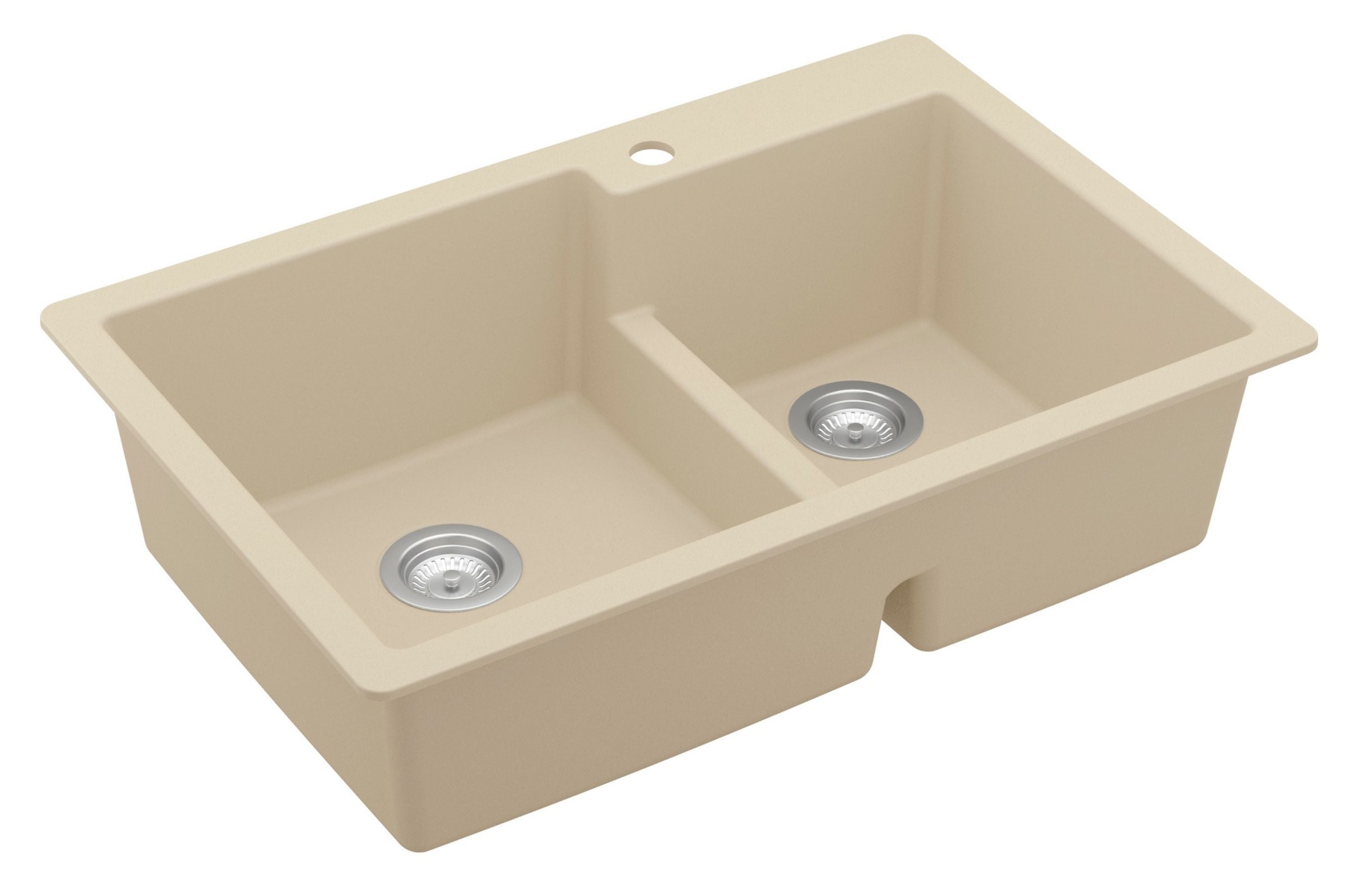 Karran 33" Drop In/Topmount Quartz Composite Kitchen Sink, 60/40 Double Bowl, Bisque, QT-811-BI