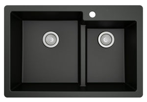 Alternate Image for Karran 33" Drop In/Topmount Quartz Composite Kitchen Sink, 60/40 Double Bowl, Black, QT-811-BL