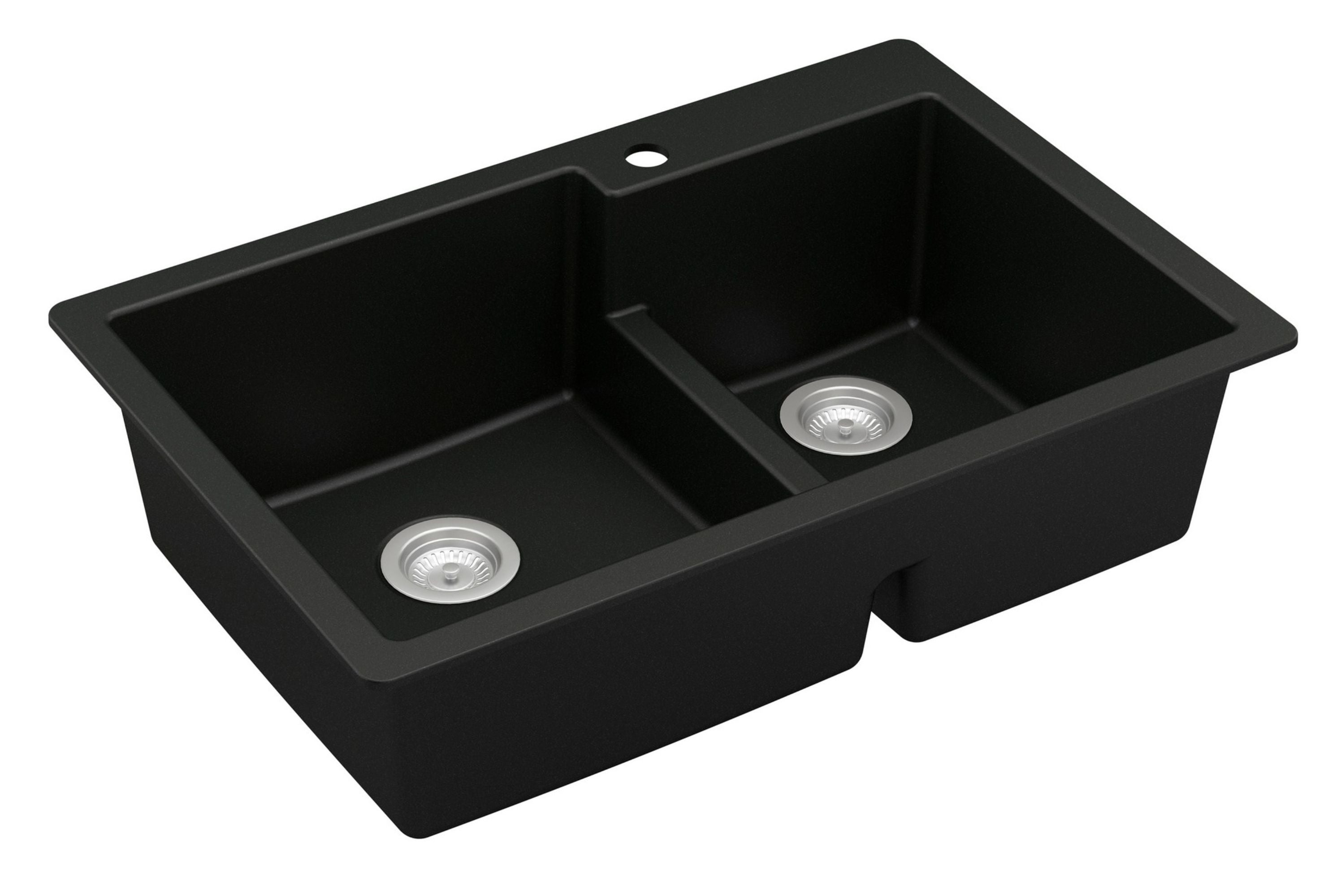 Karran 33" Drop In/Topmount Quartz Composite Kitchen Sink, 60/40 Double Bowl, Black, QT-811-BL