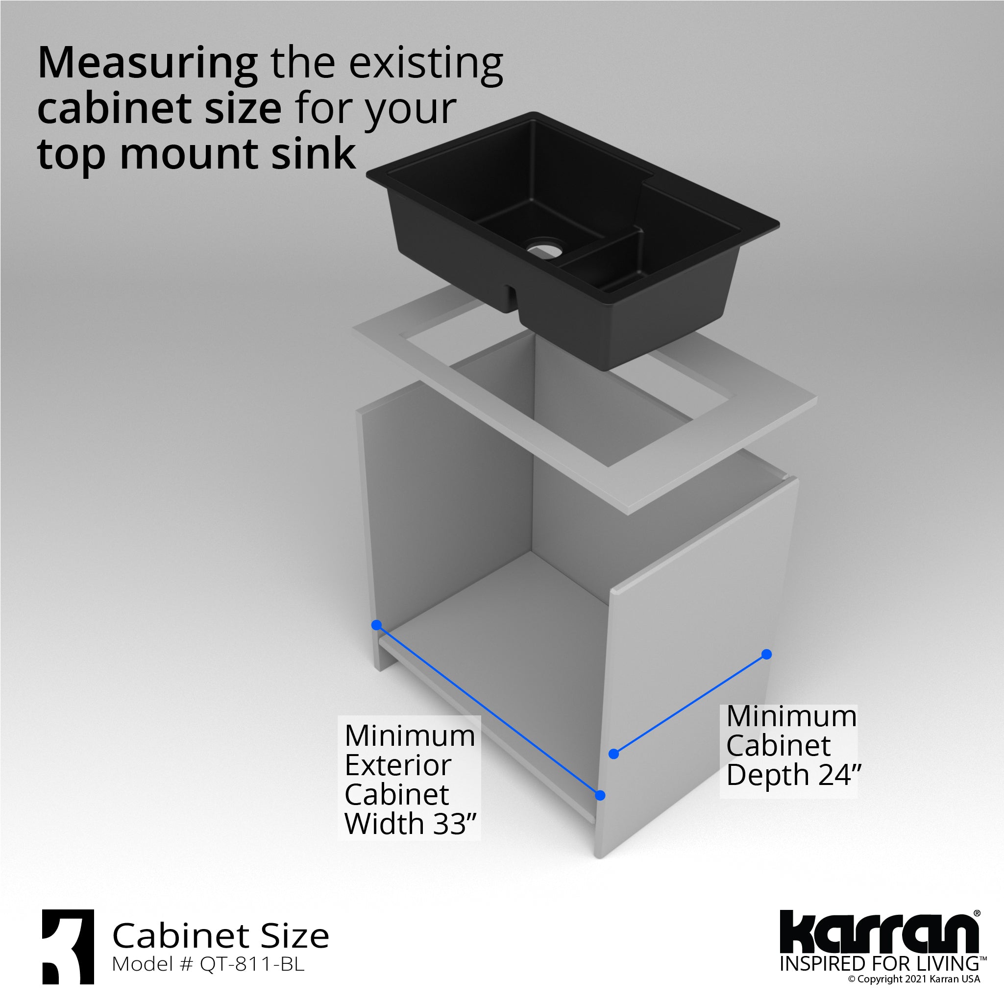 Karran 33" Drop In/Topmount Quartz Composite Kitchen Sink with Accessories, 60/40 Double Bowl, Black, QT-811-BL-PK1