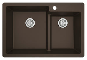 Alternate Image for Karran 33" Drop In/Topmount Quartz Composite Kitchen Sink, 60/40 Double Bowl, Brown, QT-811-BR