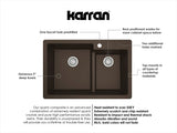 Karran 33" Drop In/Topmount Quartz Composite Kitchen Sink, 60/40 Double Bowl, Brown, QT-811-BR