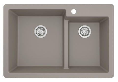 Karran 33" Drop In/Topmount Quartz Composite Kitchen Sink, 60/40 Double Bowl, Concrete, QT-811-CN