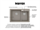 Karran 33" Drop In/Topmount Quartz Composite Kitchen Sink with Accessories, 60/40 Double Bowl, Concrete, QT-811-CN-PK1