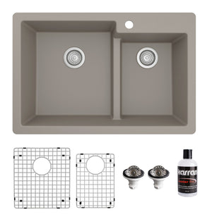 Alternate Image for Karran 33" Drop In/Topmount Quartz Composite Kitchen Sink with Accessories, 60/40 Double Bowl, Concrete, QT-811-CN-PK1