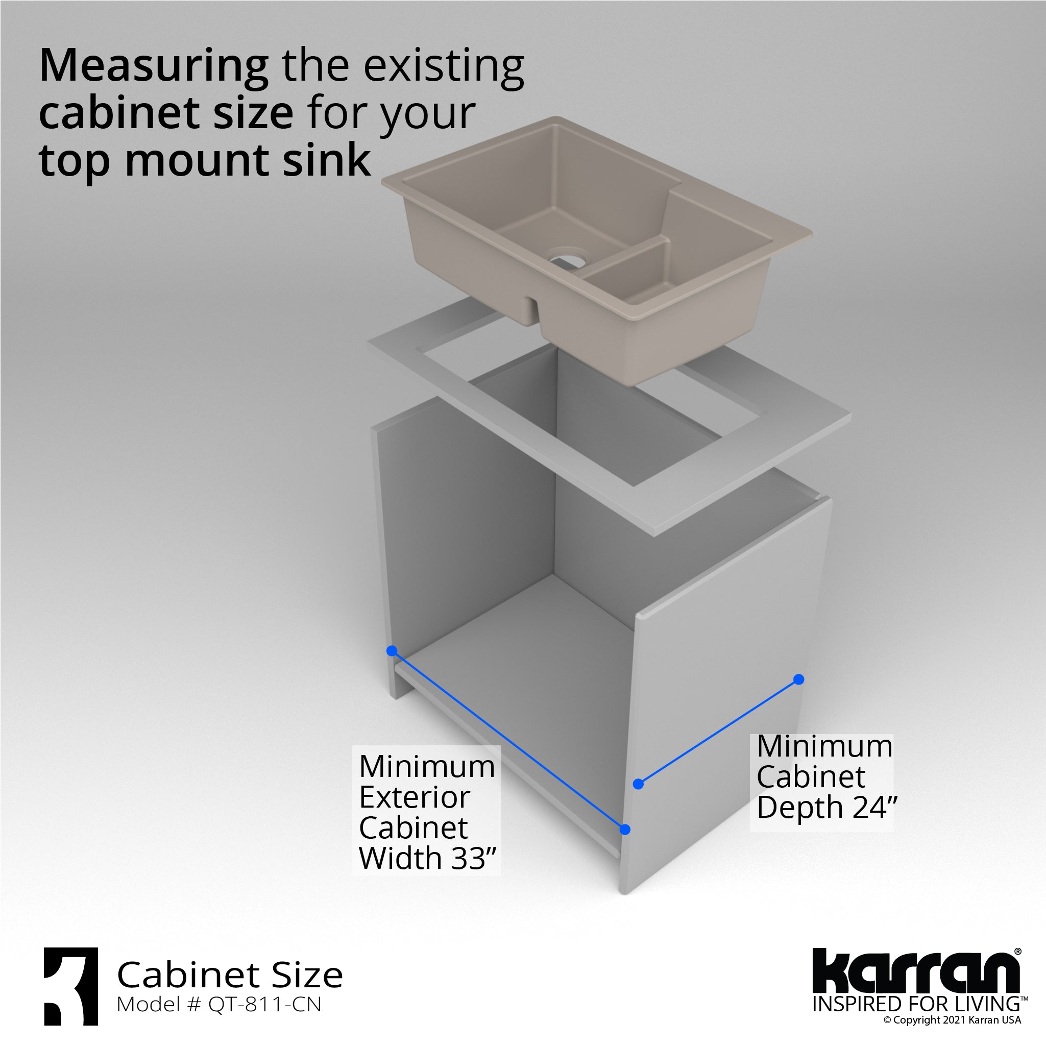 Karran 33" Drop In/Topmount Quartz Composite Kitchen Sink with Accessories, 60/40 Double Bowl, Concrete, QT-811-CN-PK1