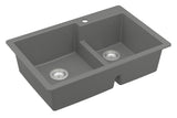 Karran 33" Drop In/Topmount Quartz Composite Kitchen Sink with Accessories, 60/40 Double Bowl, Grey, QT-811-GR-PK1