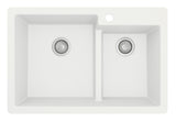 Karran 33" Drop In/Topmount Quartz Composite Kitchen Sink with Accessories, 60/40 Double Bowl, White, QT-811-WH-PK1