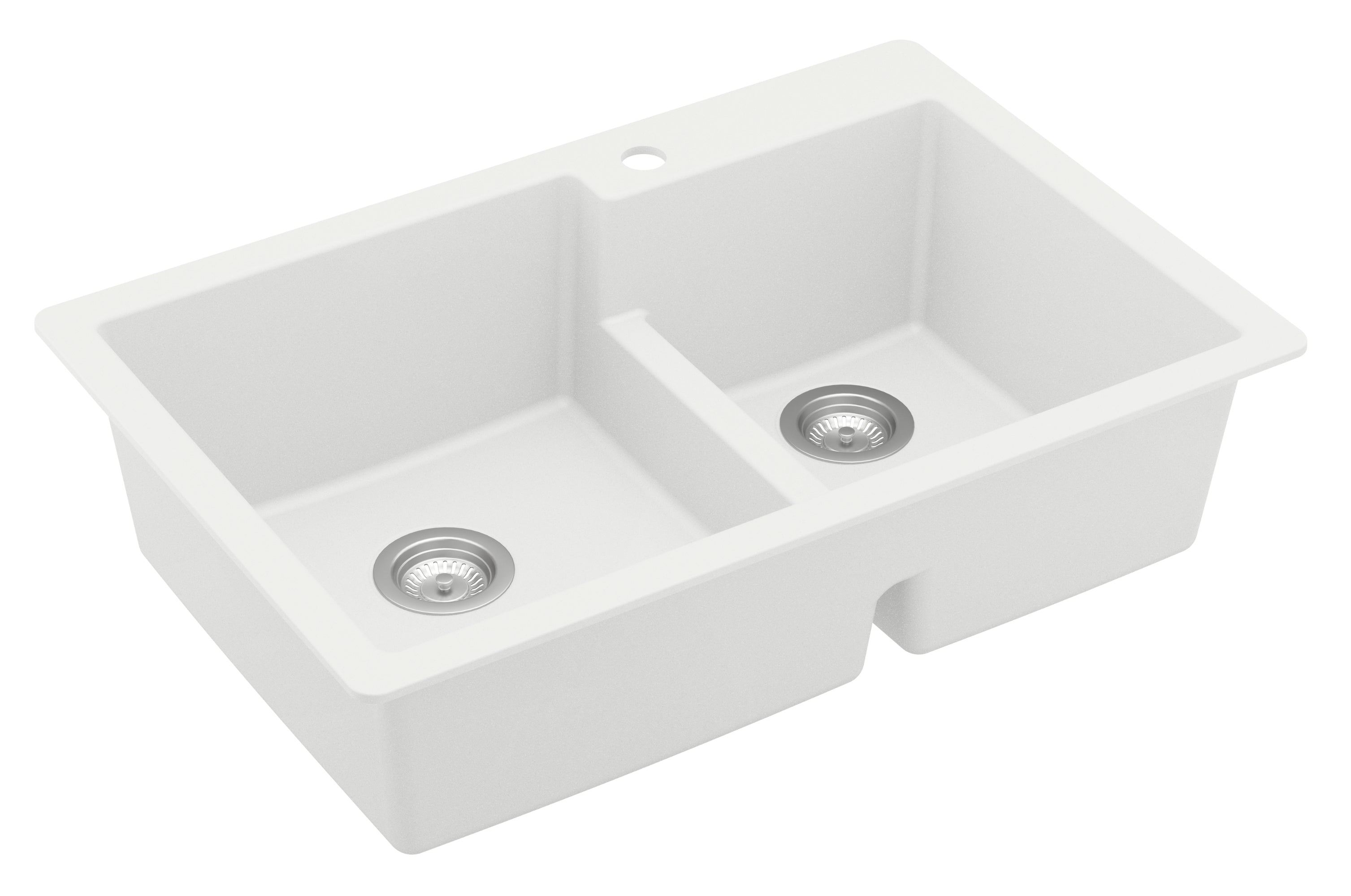 Karran 33" Drop In/Topmount Quartz Composite Kitchen Sink with Accessories, 60/40 Double Bowl, White, QT-811-WH-PK1