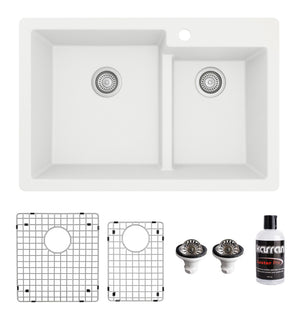 Alternate Image for Karran 33" Drop In/Topmount Quartz Composite Kitchen Sink with Accessories, 60/40 Double Bowl, White, QT-811-WH-PK1