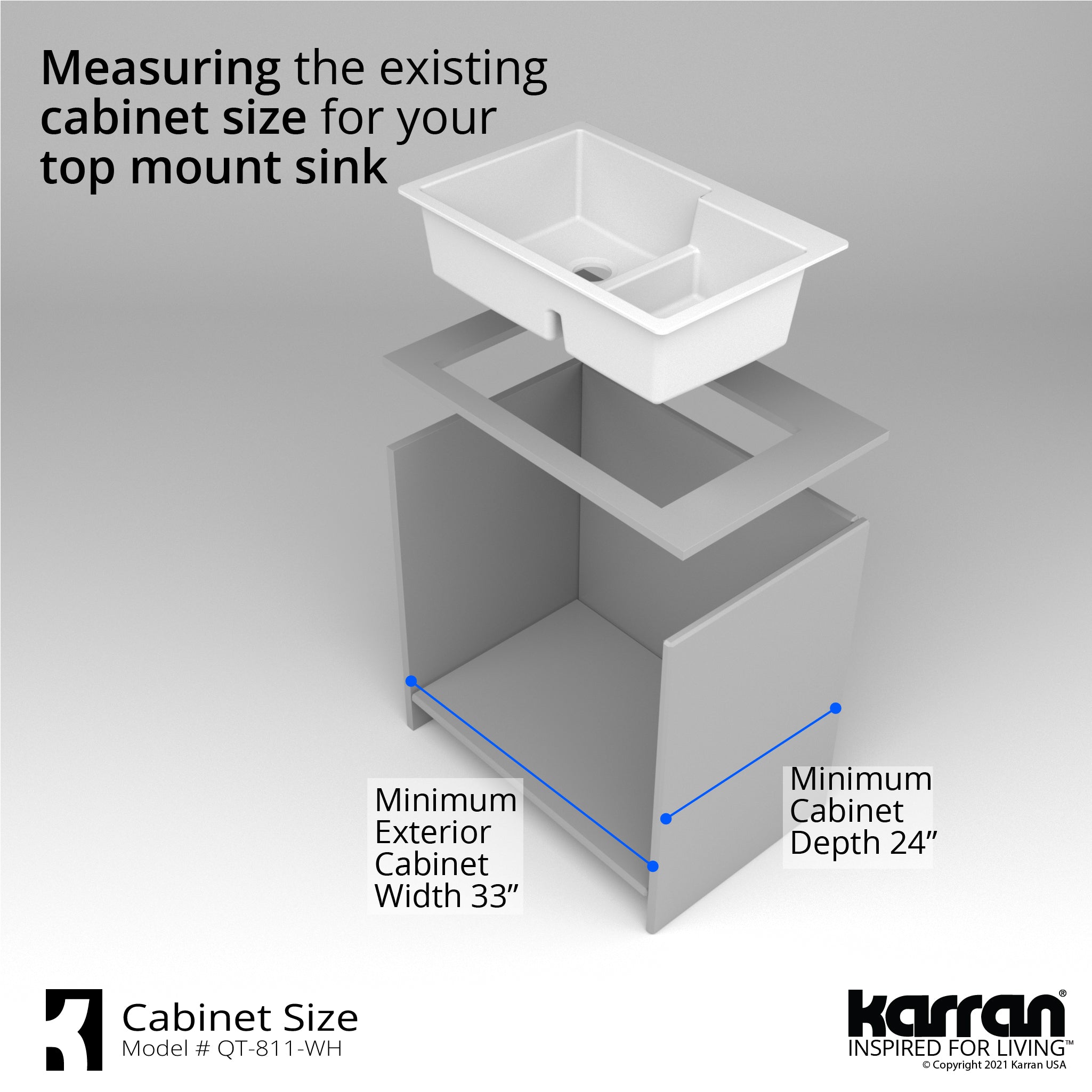 Karran 33" Drop In/Topmount Quartz Composite Kitchen Sink with Accessories, 60/40 Double Bowl, White, QT-811-WH-PK1