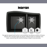 Karran 33" Drop In/Topmount Quartz Composite Kitchen Sink, 60/40 Double Bowl, Grey, QT-811-GR