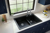 Karran 33" Drop In/Topmount Quartz Composite Kitchen Sink with Accessories, 60/40 Double Bowl, Black, QT-811-BL-PK1