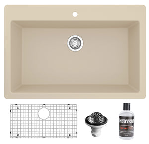 Alternate Image for Karran 33" Drop In/Topmount Quartz Composite Kitchen Sink with Accessories, Bisque, QT-812-BI-PK1
