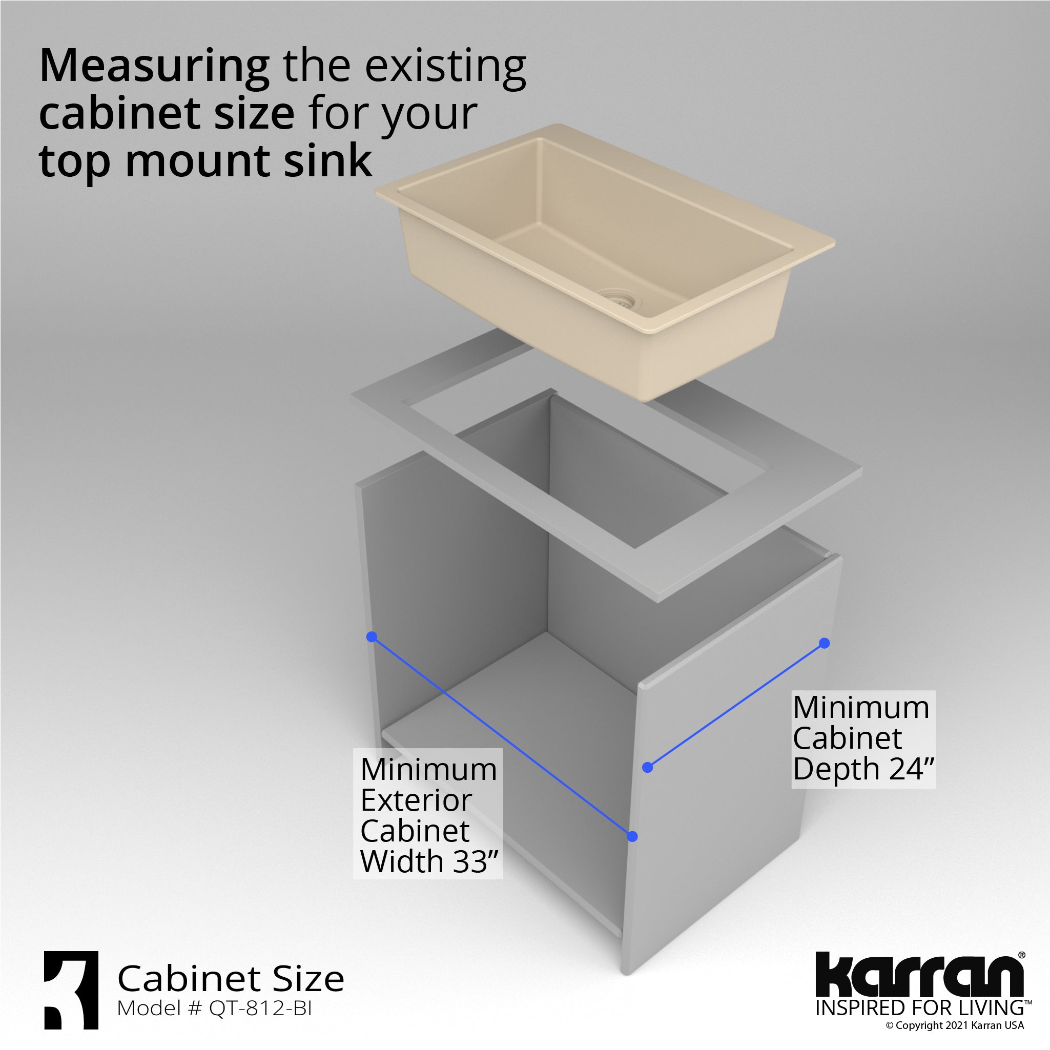 Karran 33" Drop In/Topmount Quartz Composite Kitchen Sink, Bisque, QT-812-BI