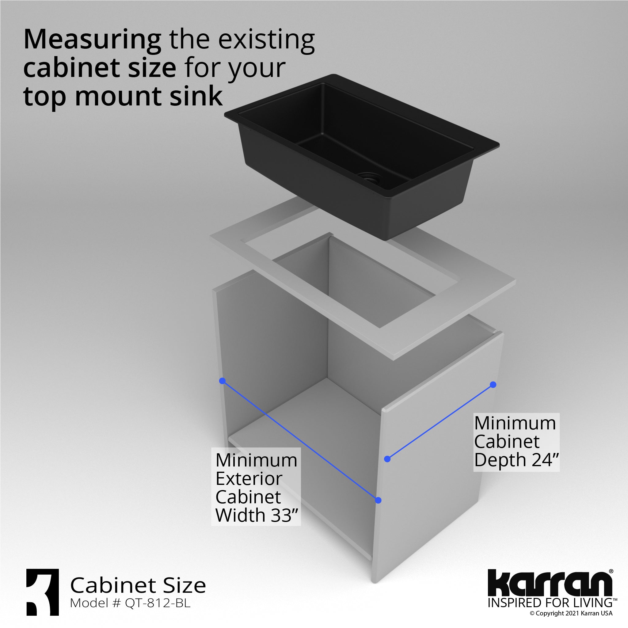 Karran 33" Drop In/Topmount Quartz Composite Kitchen Sink, Black, QT-812-BL