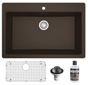 Alternate Image for Karran 33" Drop In/Topmount Quartz Composite Kitchen Sink with Accessories, Brown, QT-812-BR-PK1