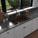 Karran 33" Drop In/Topmount Quartz Composite Kitchen Sink, Brown, QT-812-BR