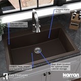 Karran 33" Drop In/Topmount Quartz Composite Kitchen Sink with Accessories, Brown, QT-812-BR-PK1