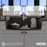 Karran 33" Drop In/Topmount Quartz Composite Kitchen Sink with Accessories, Brown, QT-812-BR-PK1