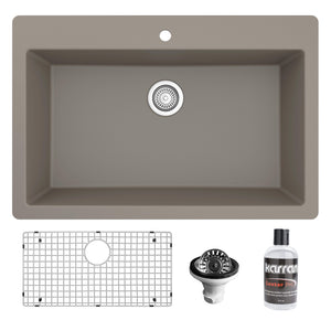 Alternate Image for Karran 33" Drop In/Topmount Quartz Composite Kitchen Sink with Accessories, Concrete, QT-812-CN-PK1