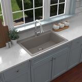 Karran 33" Drop In/Topmount Quartz Composite Kitchen Sink with Accessories, Concrete, QT-812-CN-PK1