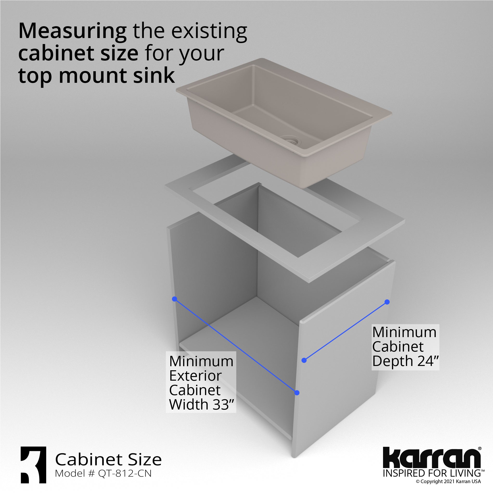 Karran 33" Drop In/Topmount Quartz Composite Kitchen Sink with Accessories, Concrete, QT-812-CN-PK1