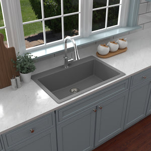 Alternate Image for Karran 33" Drop In/Topmount Quartz Composite Kitchen Sink, Grey, QT-812-GR
