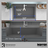 Karran 33" Drop In/Topmount Quartz Composite Kitchen Sink with Accessories, Grey, QT-812-GR-PK1