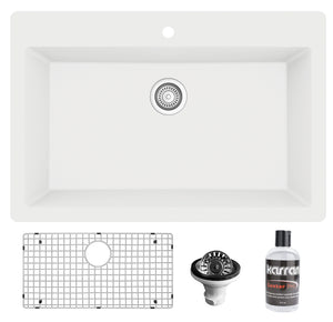 Alternate Image for Karran 33" Drop In/Topmount Quartz Composite Kitchen Sink with Accessories, White, QT-812-WH-PK1