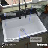 Karran 33" Drop In/Topmount Quartz Composite Kitchen Sink with Accessories, White, QT-812-WH-PK1