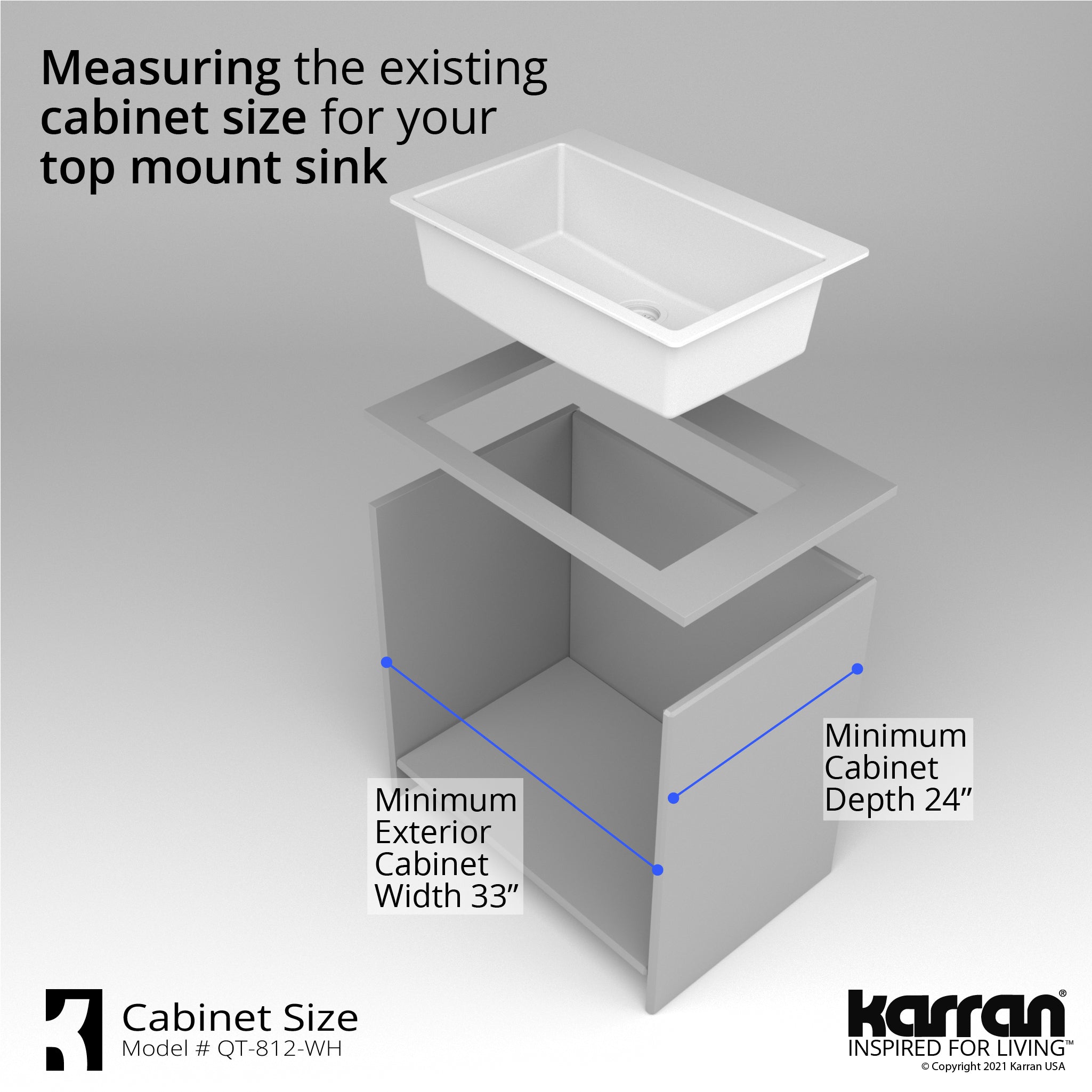 Karran 33" Drop In/Topmount Quartz Composite Kitchen Sink with Accessories, White, QT-812-WH-PK1