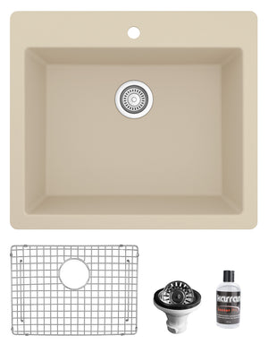 Alternate Image for Karran 25" Drop In/Topmount Quartz Composite Kitchen Sink with Accessories, Bisque, QT-820-BI-PK1