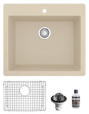 Karran 25" Drop In/Topmount Quartz Composite Kitchen Sink with Accessories, Bisque, QT-820-BI-PK1