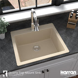 Karran 25" Drop In/Topmount Quartz Composite Kitchen Sink with Accessories, Bisque, QT-820-BI-PK1