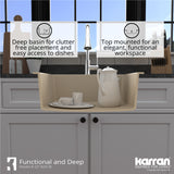 Karran 25" Drop In/Topmount Quartz Composite Kitchen Sink with Accessories, Bisque, QT-820-BI-PK1