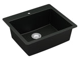 Karran 25" Drop In/Topmount Quartz Composite Kitchen Sink with Accessories, Black, QT-820-BL-PK1