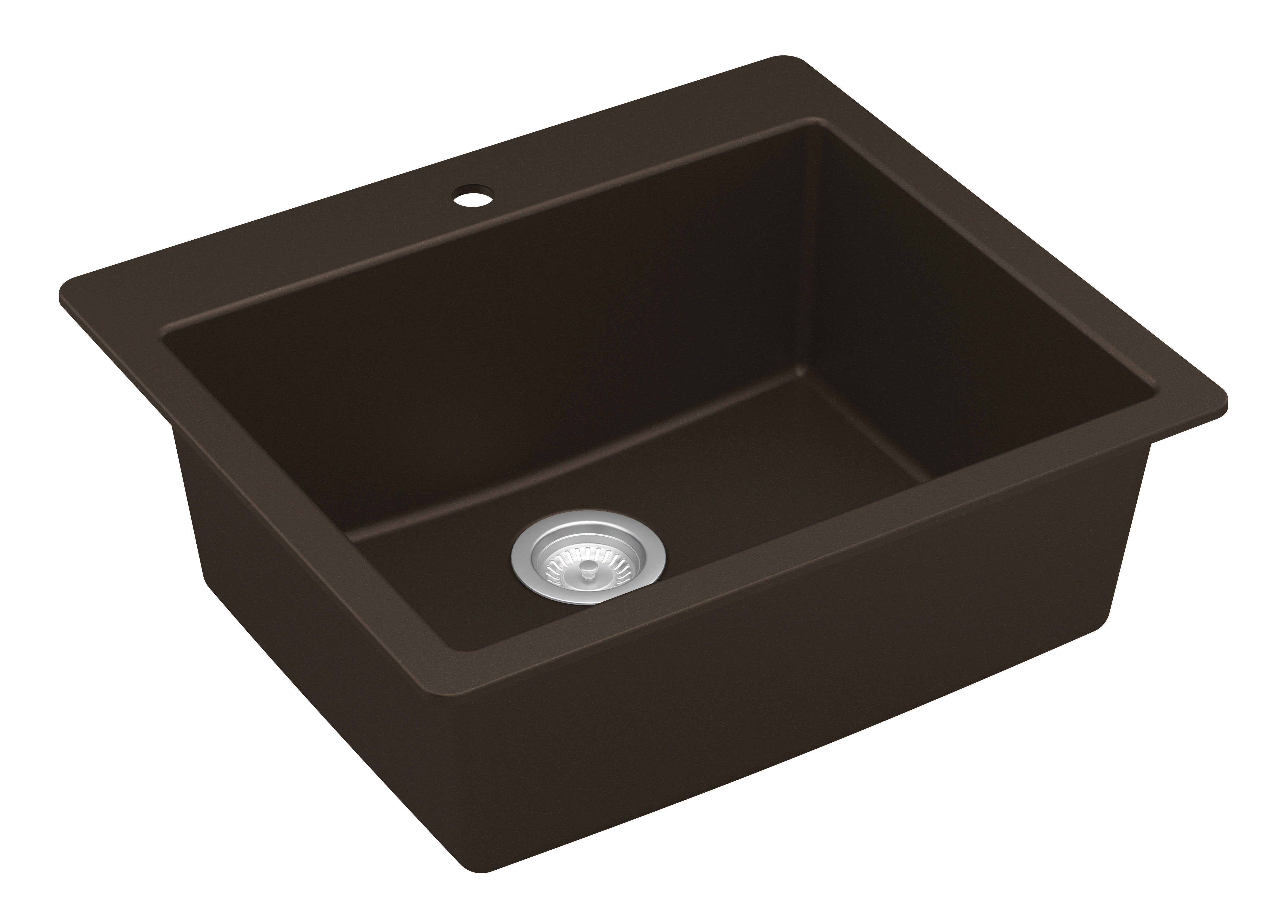 Karran 25" Drop In/Topmount Quartz Composite Kitchen Sink with Accessories, Brown, QT-820-BR-PK1
