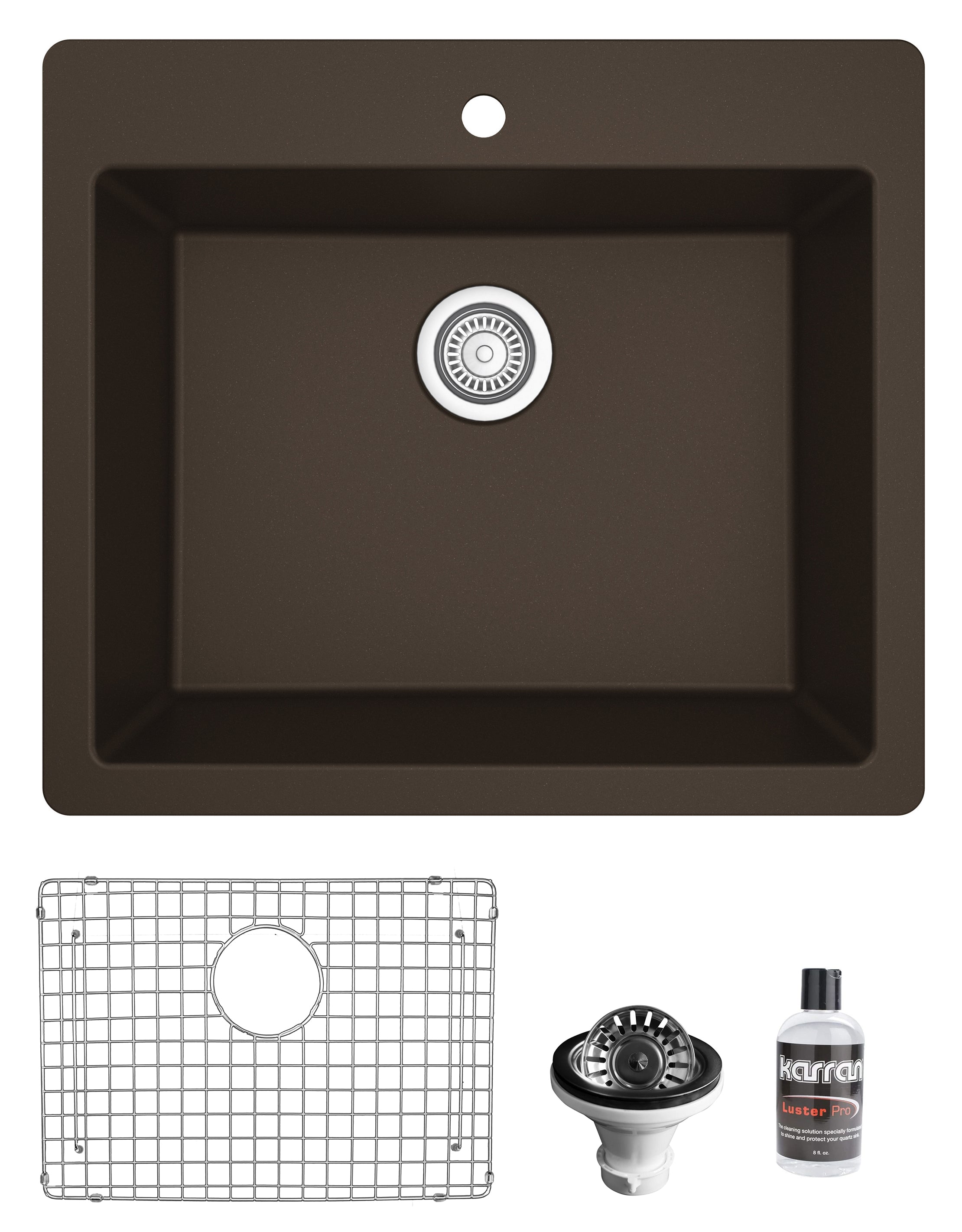Karran 25" Drop In/Topmount Quartz Composite Kitchen Sink with Accessories, Brown, QT-820-BR-PK1