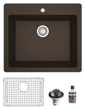 Alternate Image for Karran 25" Drop In/Topmount Quartz Composite Kitchen Sink with Accessories, Brown, QT-820-BR-PK1