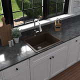 Karran 25" Drop In/Topmount Quartz Composite Kitchen Sink with Accessories, Brown, QT-820-BR-PK1