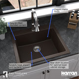 Karran 25" Drop In/Topmount Quartz Composite Kitchen Sink with Accessories, Brown, QT-820-BR-PK1