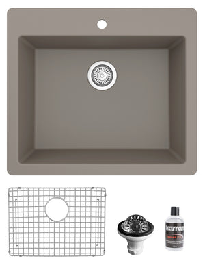 Alternate Image for Karran 25" Drop In/Topmount Quartz Composite Kitchen Sink with Accessories, Concrete, QT-820-CN-PK1