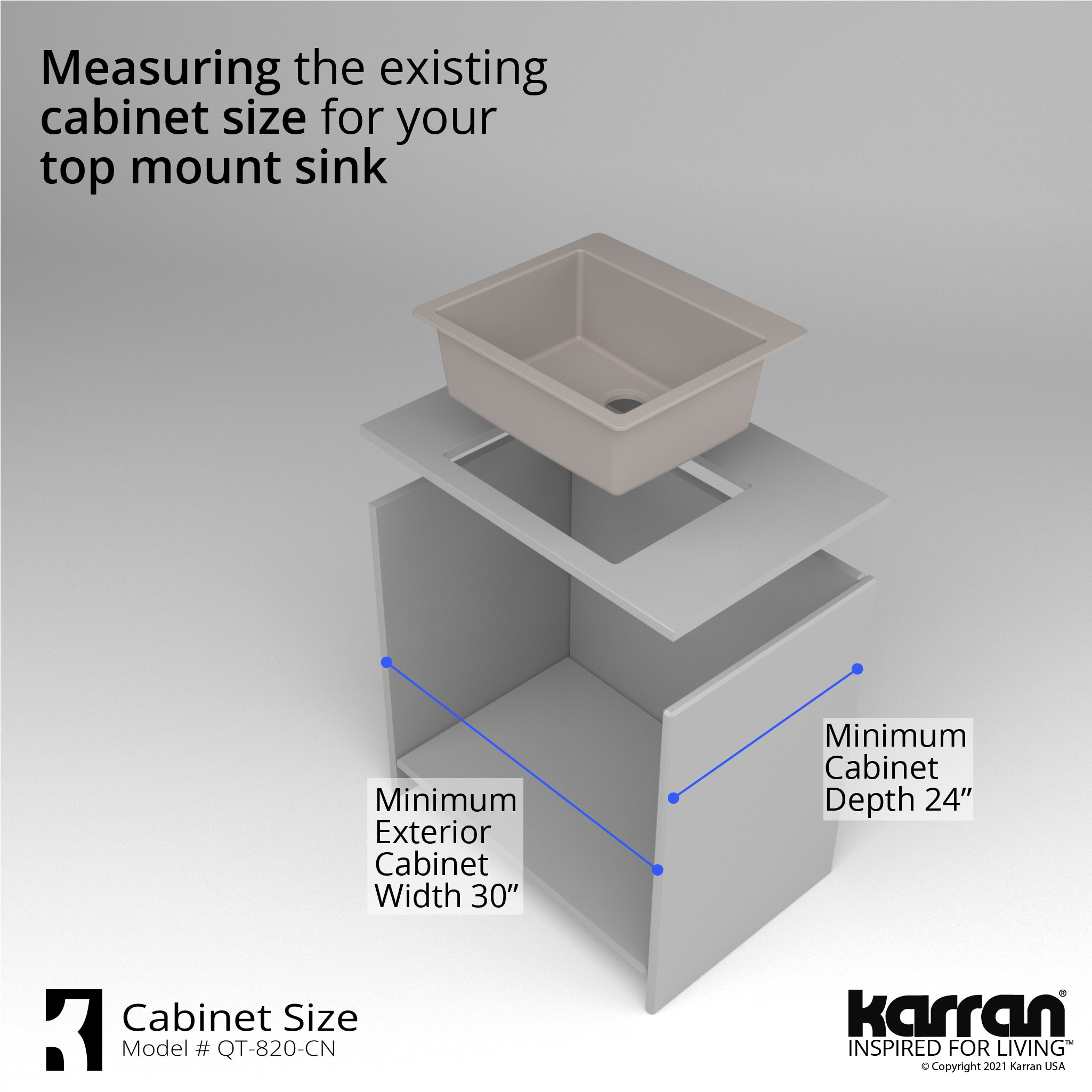 Karran 25" Drop In/Topmount Quartz Composite Kitchen Sink with Accessories, Concrete, QT-820-CN-PK1