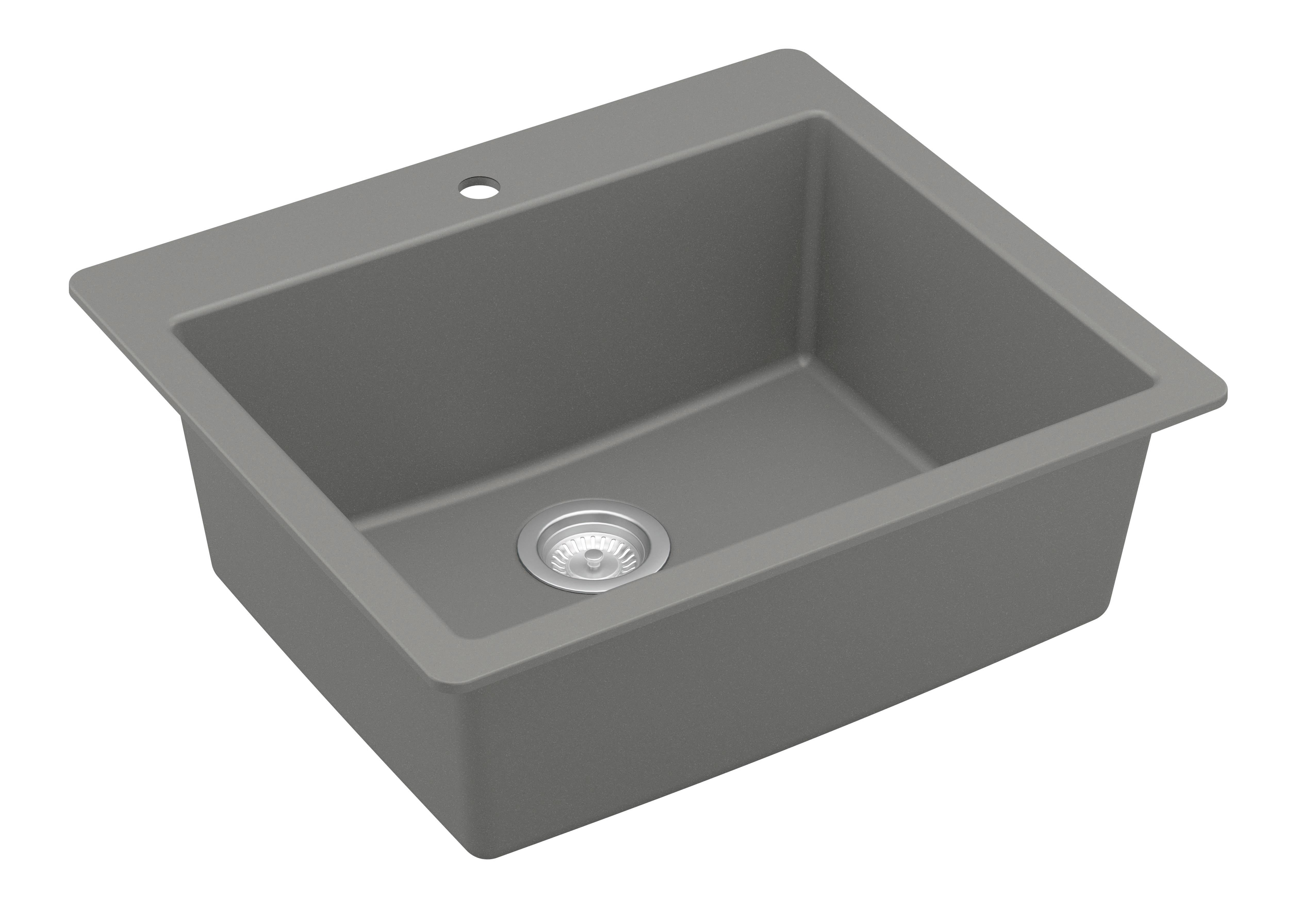 Karran 25" Drop In/Topmount Quartz Composite Kitchen Sink, Grey, QT-820-GR