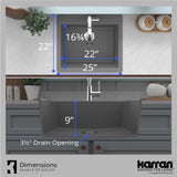 Karran 25" Drop In/Topmount Quartz Composite Kitchen Sink with Accessories, Grey, QT-820-GR-PK1